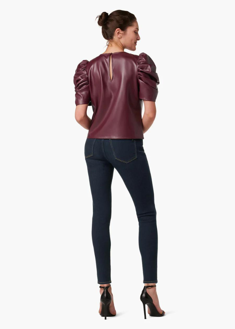 Joe's Jeans The Kira Vegan Leather Puff Sleeve Top-Hand In Pocket