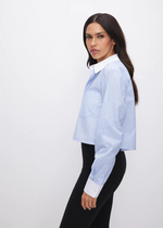 Good American Yarndye Poplin Crop Top-Hand In Pocket
