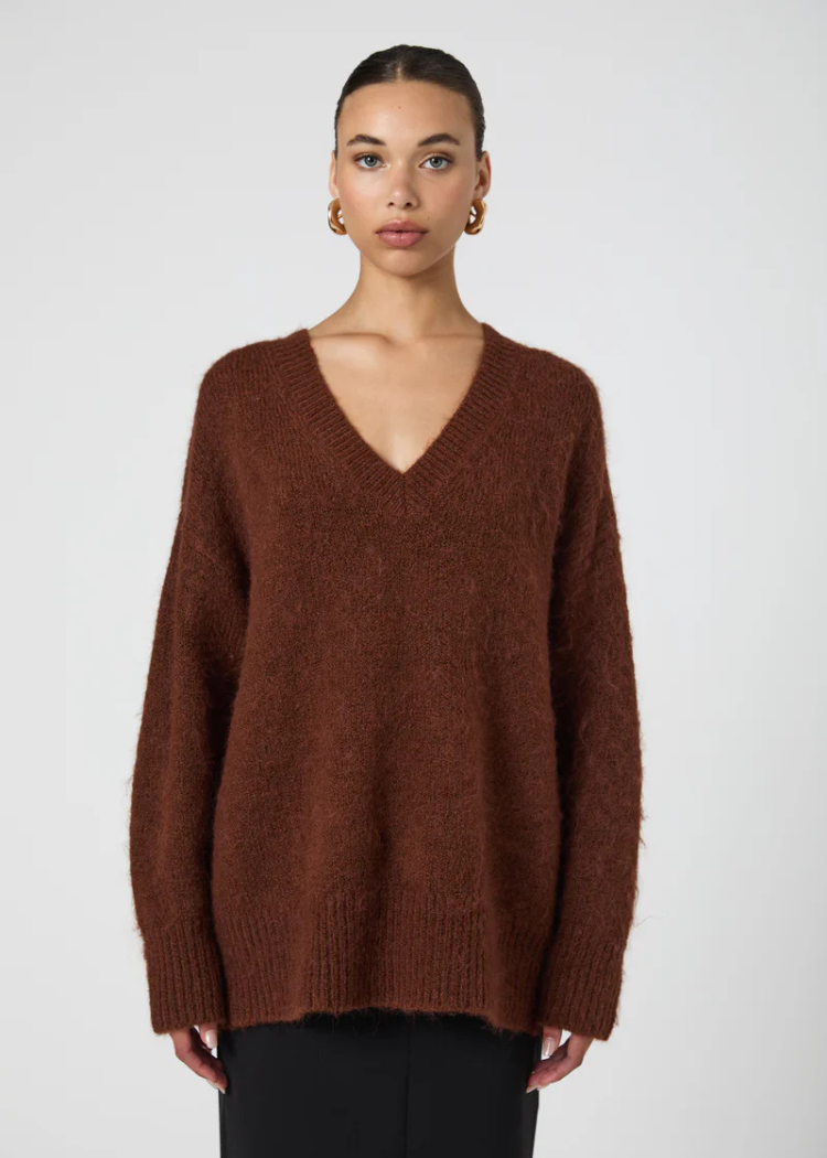 French Connection Fluffy Knit Jumper- Chocolate ***FINAL SALE***-Hand In Pocket
