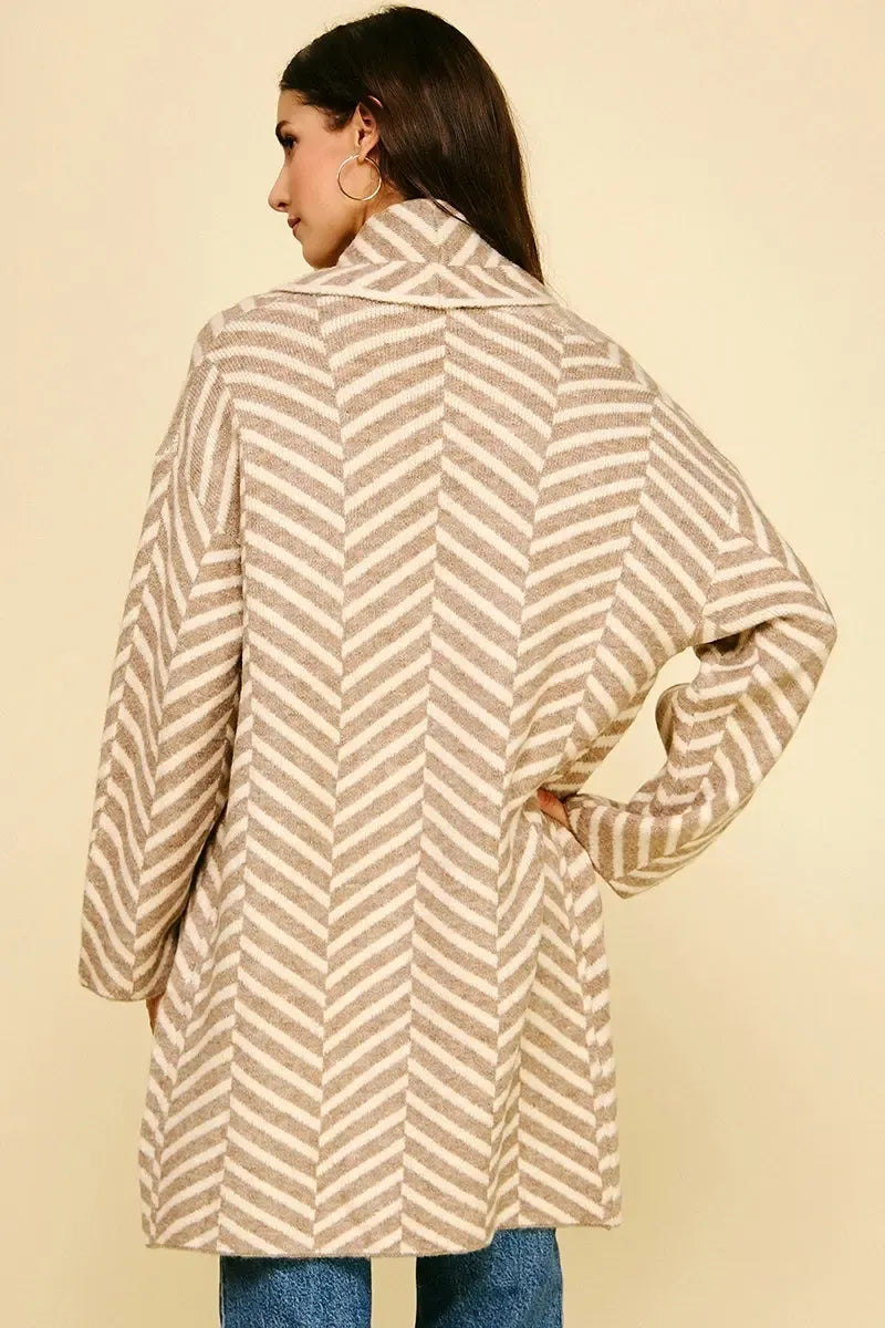 Nilan Diagonal Patterned Open Front Cardigan-Hand In Pocket