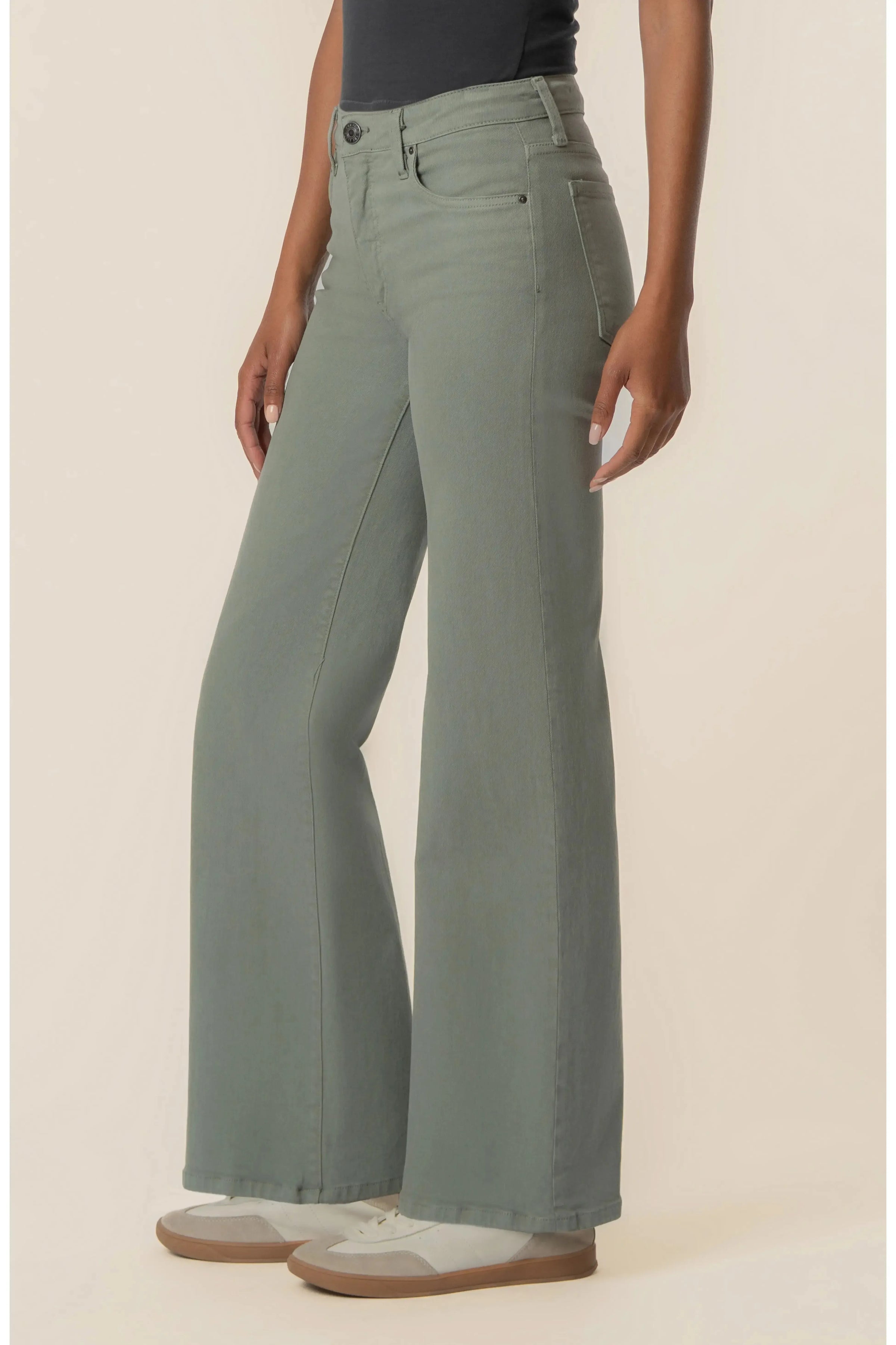 KUT Maya High Rise Fab Ab Wide Leg Regular Hem - Sea Star Teal-Hand In Pocket