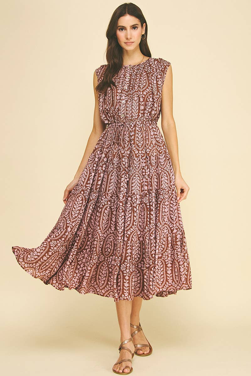 Paige Tiered Dress - Brown/Pink