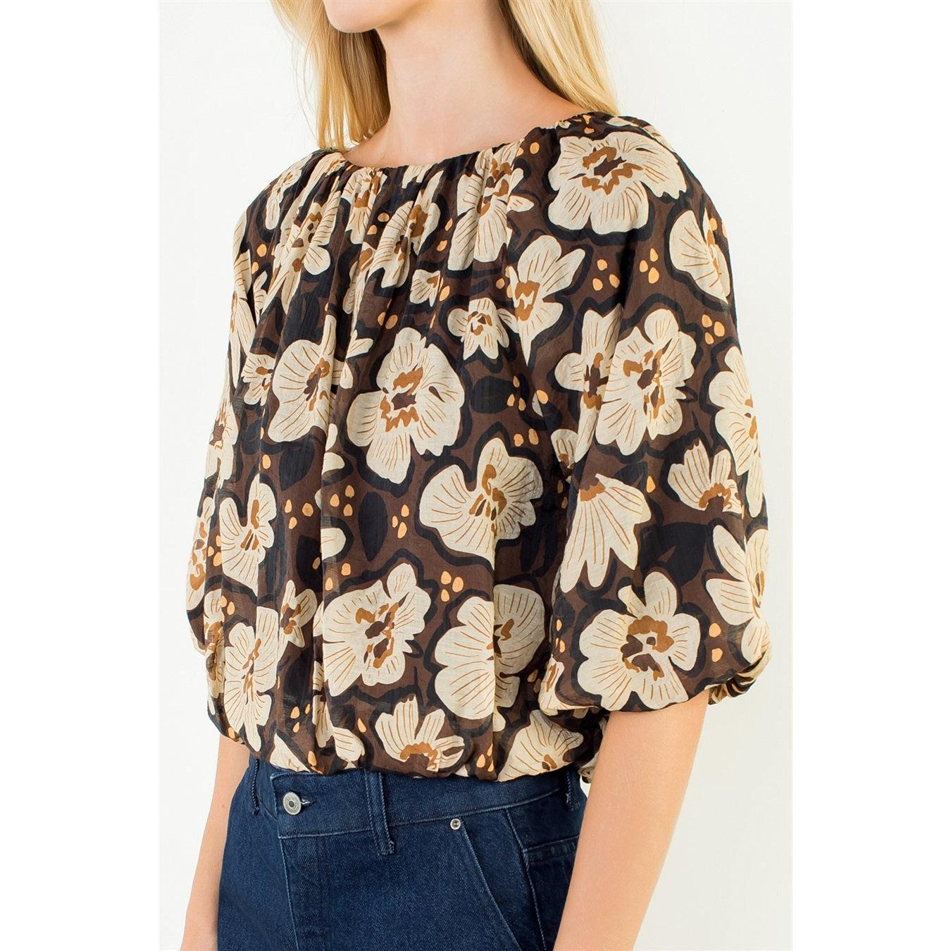 THML Lennon Top - Brown Multi-Hand In Pocket