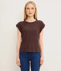 Michael Stars Jinny Power Shoulder Top - Molasses-Hand In Pocket