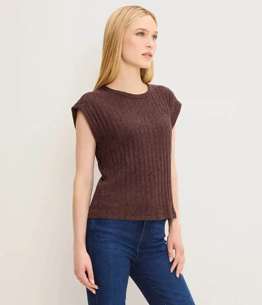Michael Stars Jinny Power Shoulder Top - Molasses-Hand In Pocket