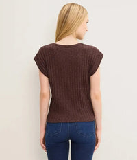 Michael Stars Jinny Power Shoulder Top - Molasses-Hand In Pocket