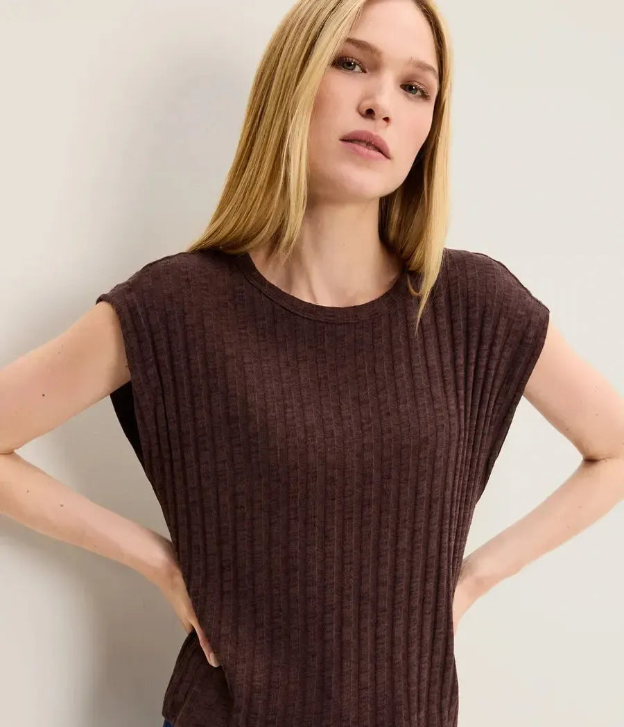 Michael Stars Jinny Power Shoulder Top - Molasses-Hand In Pocket