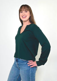 Bobi Ribbed LS Tee- Mossy Green-Hand In Pocket