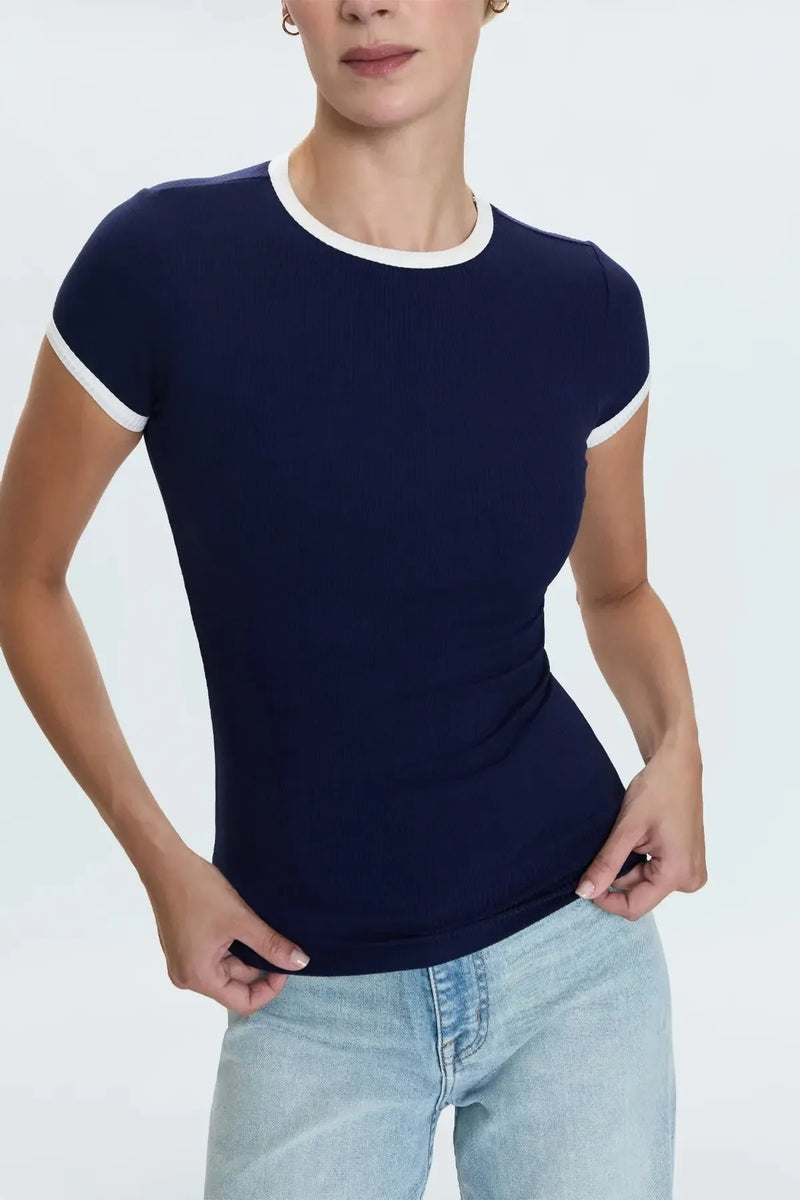 Pistola Renee Tee- Maritime/ White-Hand In Pocket