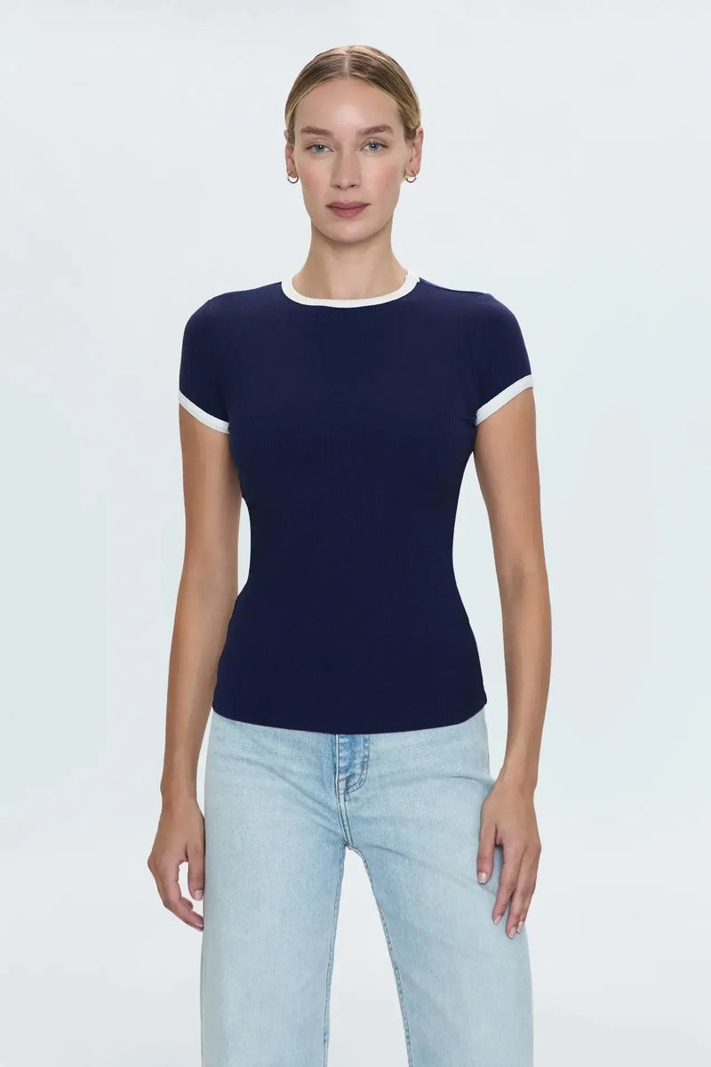 Pistola Renee Tee- Maritime/ White-Hand In Pocket