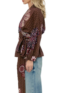 Ciebon Opal Floral Wrap Blouse - Brown Multi-Hand In Pocket