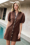 THML Dawn Puff Sleeve Dress- Brown