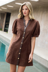 THML Dawn Puff Sleeve Dress- Brown