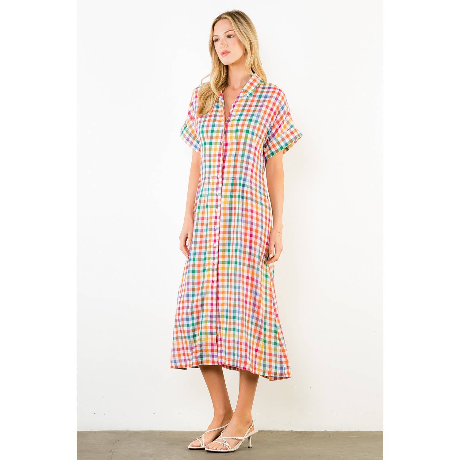 THML Ariel Button Down Midi Dress - Orange-Hand In Pocket