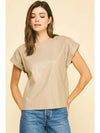 Sabrina Faux Leather Cap Sleeve Top- Taupe-Hand In Pocket