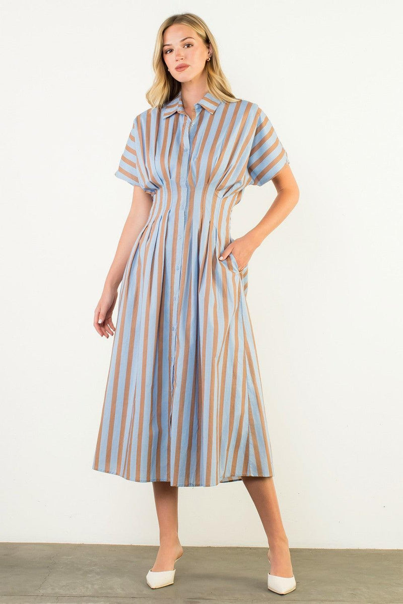 THML Cora Striped Maxi Dress- Blue-Hand In Pocket