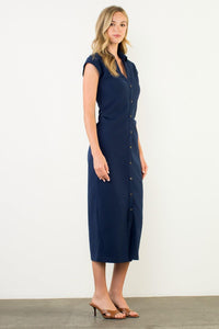 THML Leena Ruched Dress - Navy-Hand In Pocket