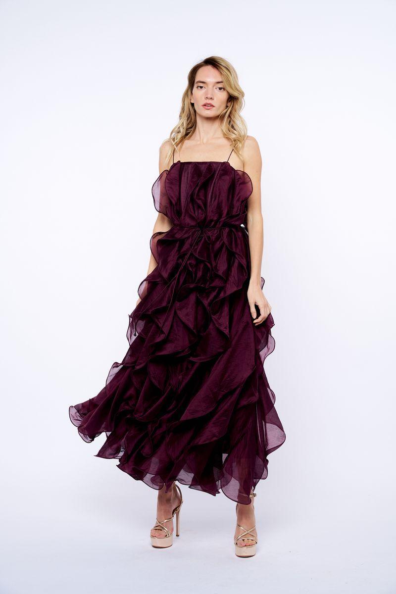 Ciebon Irina Ruffled Midi Dress - Plum-Hand In Pocket
