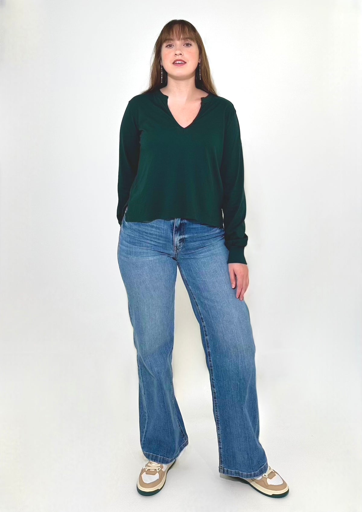 Bobi Ribbed LS Tee- Mossy Green-Hand In Pocket