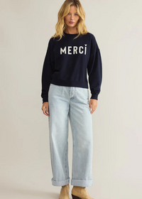 Z Supply First Date Sweatshirt- Eclipse-Hand In Pocket