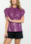 Hudson Ruched Sleeve Leather Top-Hand In Pocket