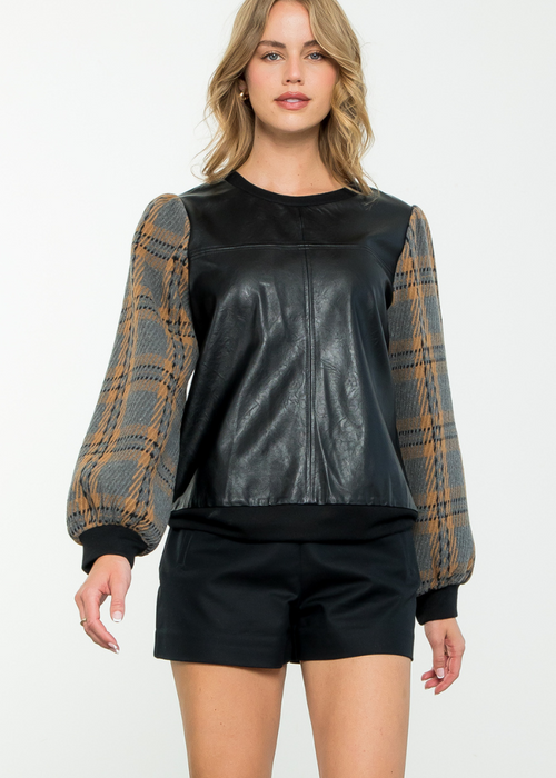 Ezra Mixed Media Long Sleeve Leather Top ***FINAL SALE***-Hand In Pocket