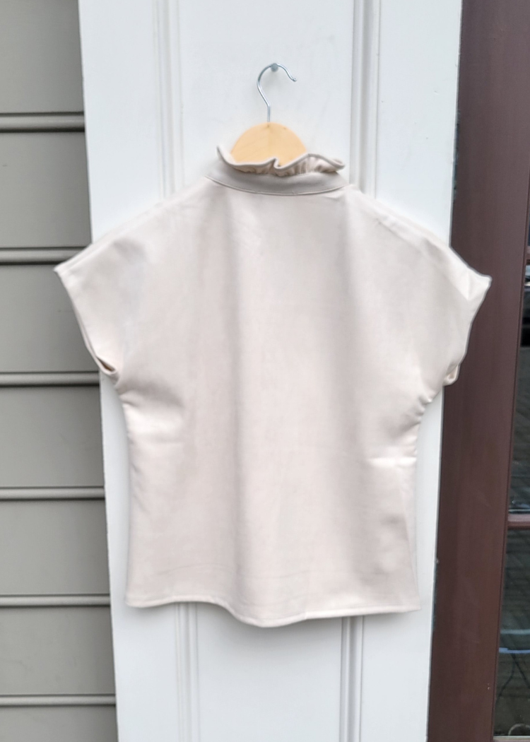 THML Talia Short Sleeve Suede Top-Cream-Hand In Pocket