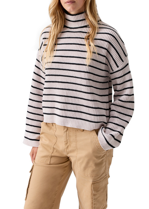 Sanctuary Stay Cozy Semi Crop Sweater - White and Black Stripe-Hand In Pocket