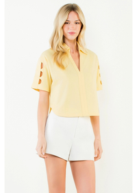 THML Talia V Neck Blouse- Yellow-Hand In Pocket