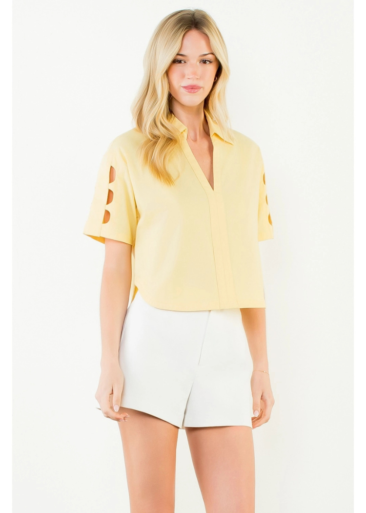 THML Talia V Neck Blouse- Yellow-Hand In Pocket