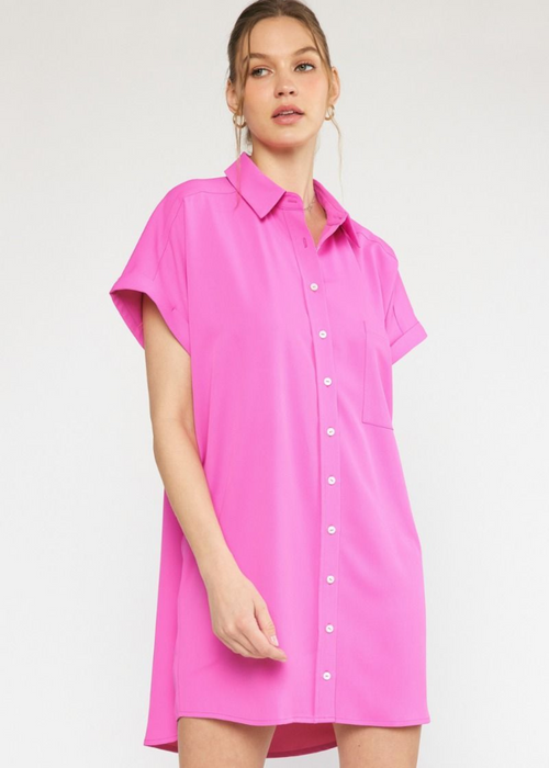 Colleen Button Down Shirt Dress-Orchid-Hand In Pocket