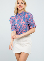 THML Luella Ruched Sleeve Top-Hand In Pocket