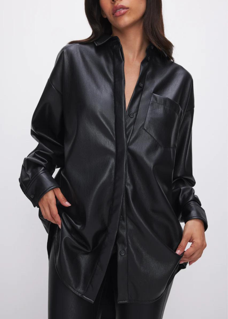 Good American Faux Leather Good Shirt-Hand In Pocket