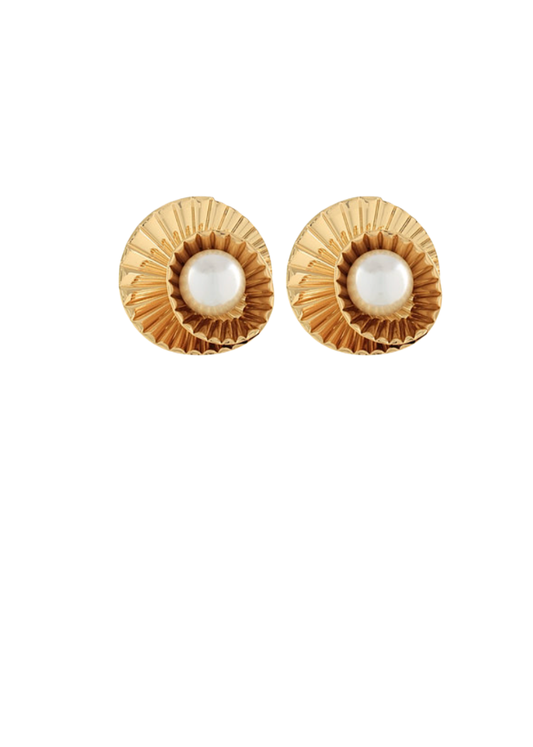 Maya Pearl in Shell Earrings - Gold/Cream-Hand In Pocket