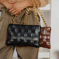 Mimie Champagne Metallic Recycled Vegan Crossbody Bag-Hand In Pocket
