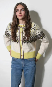 Greylin Quinn Fair Isle Cardigan - Oat/Lemon-Hand In Pocket