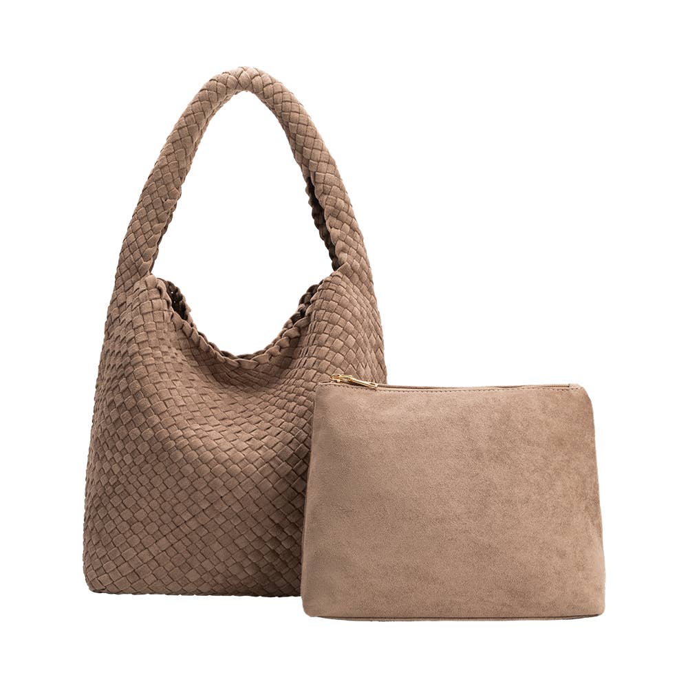Johanna Clay Suede Vegan Leather Shoulder Bag-Hand In Pocket