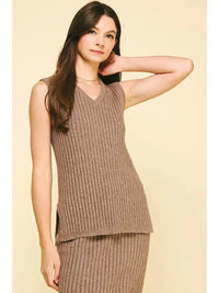 Zoe Sweater Vest- and Skirt Set- Taupe-Hand In Pocket