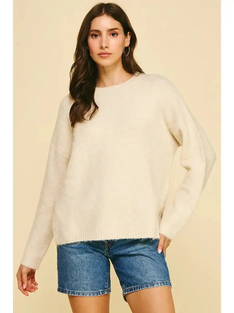 Moment Crewneck Sweater- Ivory-Hand In Pocket