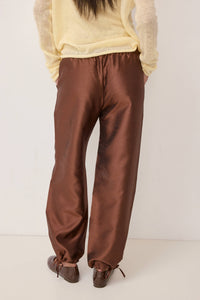 The Kylie Pants Tafetta Drawstring Pants - Brown