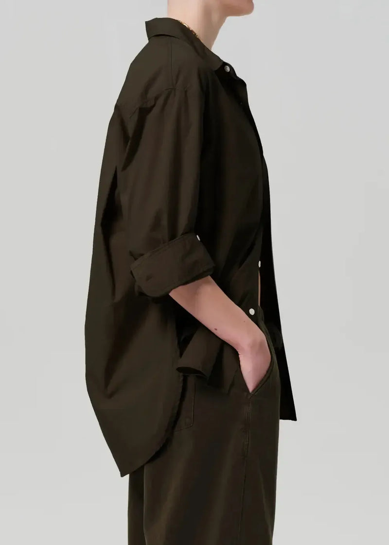 Citizens of Humanity Kayla Shirt - Dark Olive-Hand In Pocket