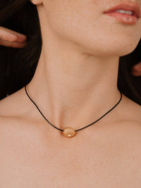 Polished Pebble Leather Pendant Necklace: 18k Gold Plated / One Size-Hand In Pocket