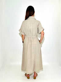THML Ariel Button Down Midi Dress - Beige-Hand In Pocket