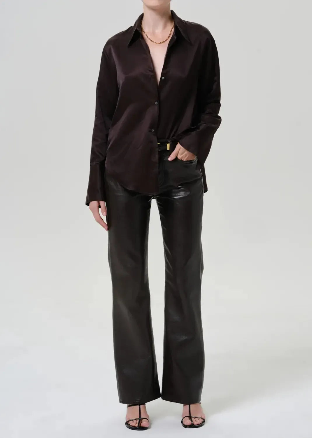 Citizens of Humanity Camilia Shirt - Chocolate-Hand In Pocket