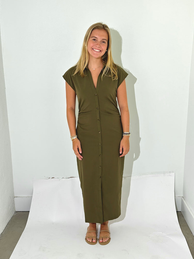 THML Leena Ruched Dress - Vine-Hand In Pocket