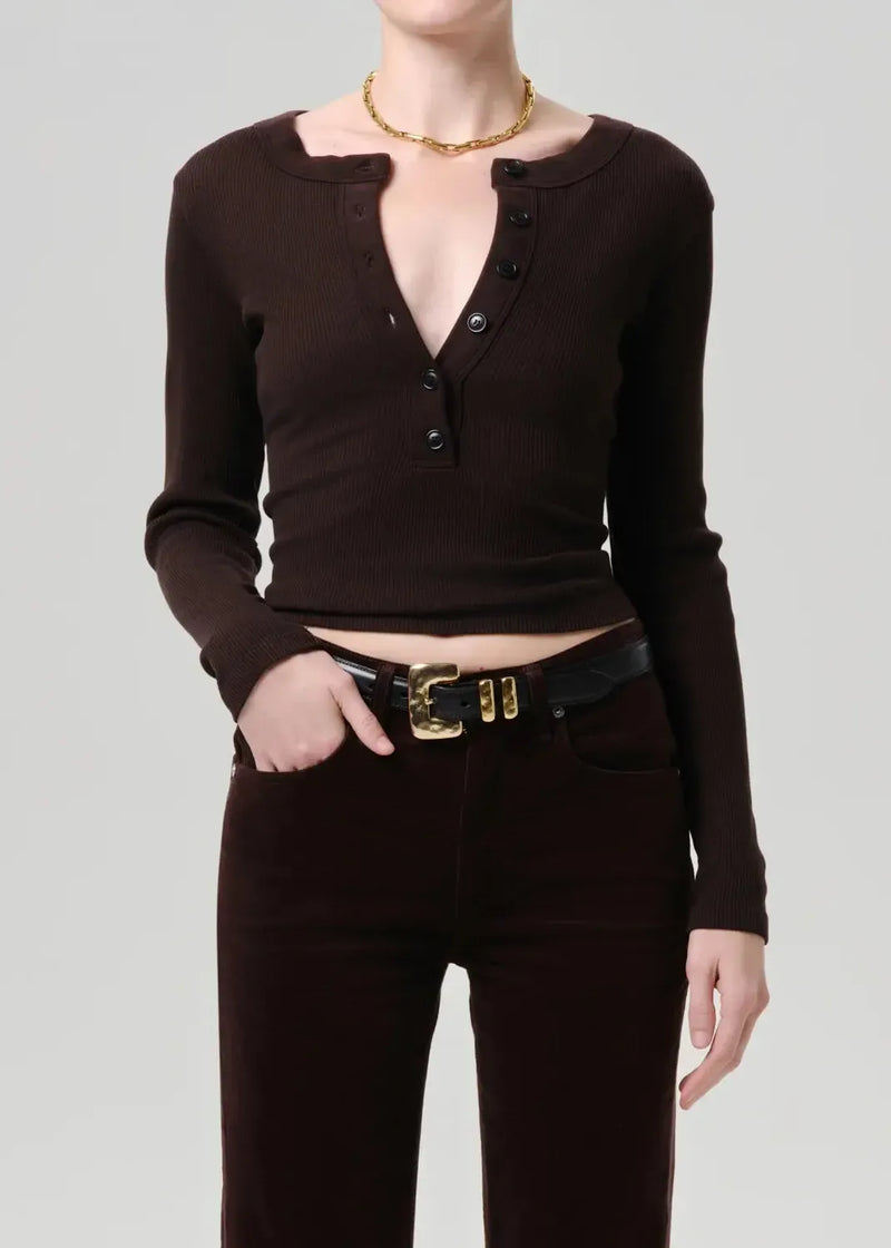 Citizens of Humanity Varra Henley - Chocolate-Hand In Pocket