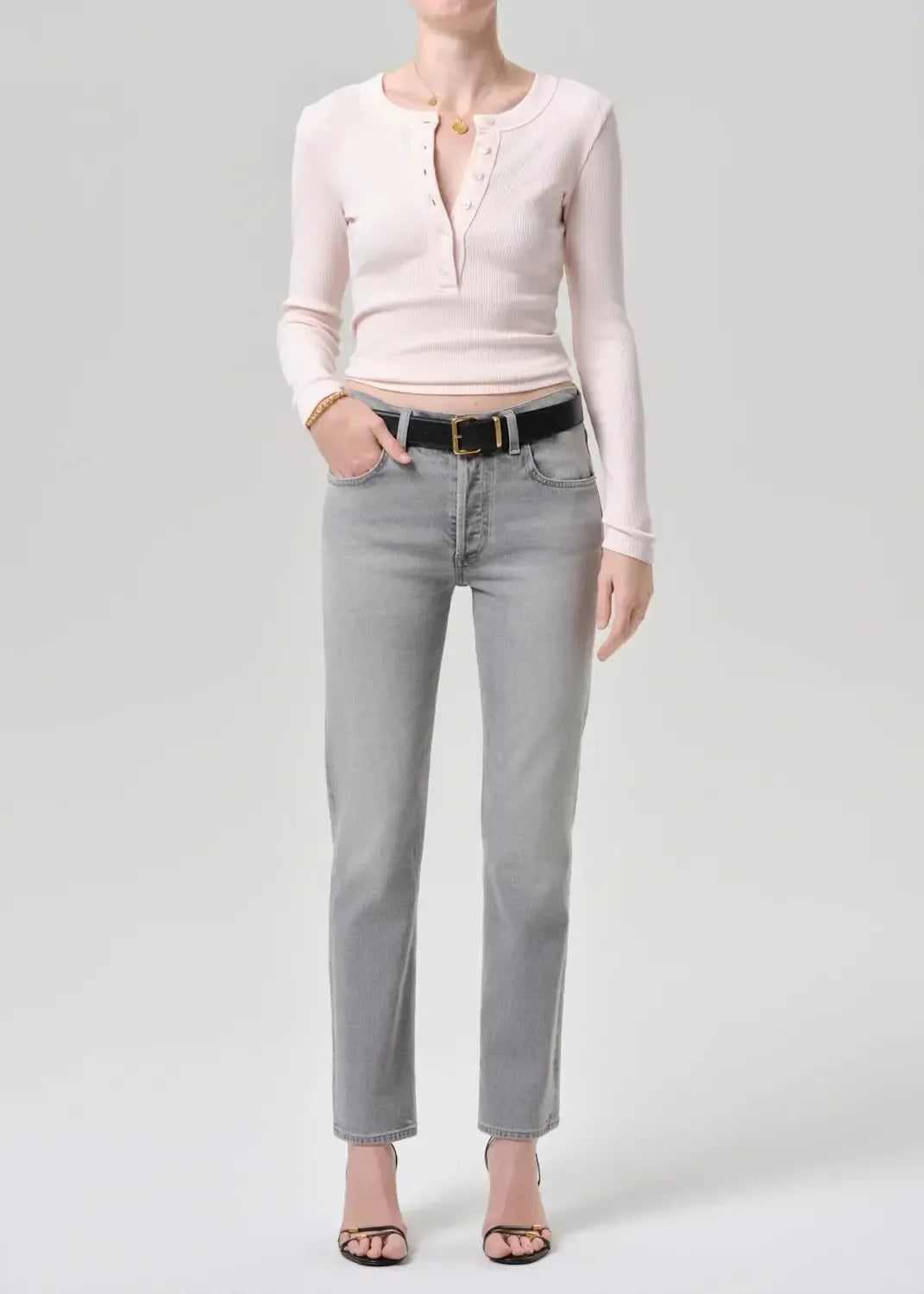 Citizens of Humanity Varra Henley - Pink Peppercorn-Hand In Pocket