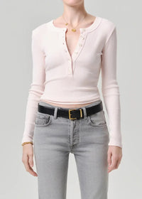 Citizens of Humanity Varra Henley - Pink Peppercorn-Hand In Pocket