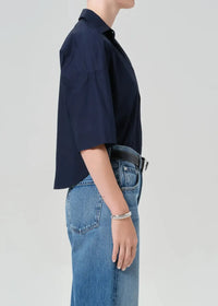 Citizens of Humanity Frances Cape Button Up - Navy-Hand In Pocket