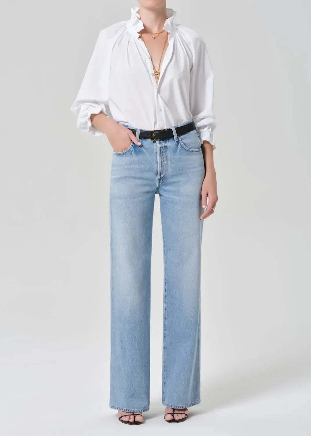 Citizens of Humanity Loretta Ruffle Top - Optic White-Hand In Pocket